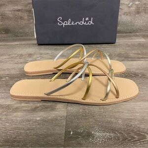 Splendid | Frankie Strappy Sandals In Metallic Leather Gold Silver Bronze Size 9